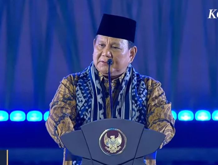 Presiden Prabowo dalam sambutannya di acara Perayaan Natal Nasional 2024 di Indonesia Arena, Jakarta, Sabtu (28/12/2024).  