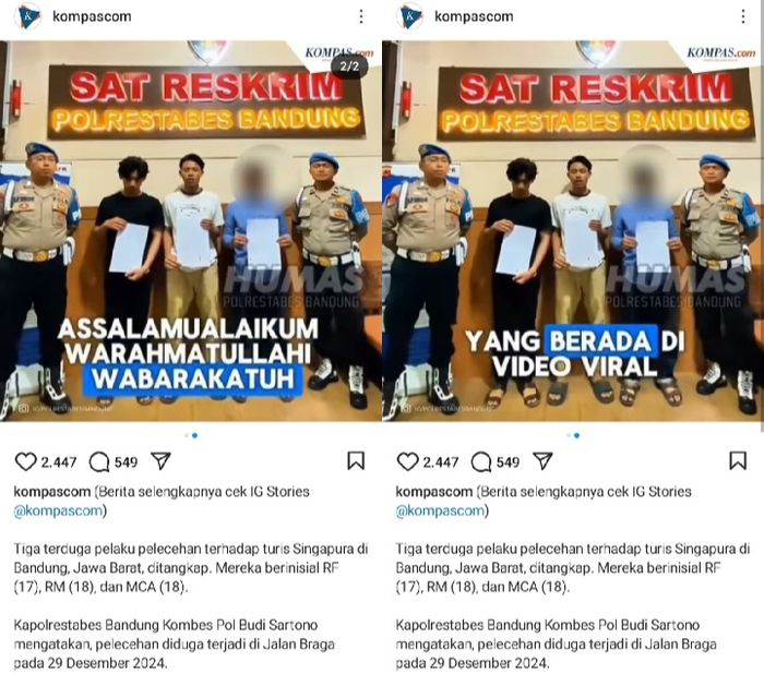 Tiga pemuda diduga lakukan pelecehan turis Singapura di Bandung.