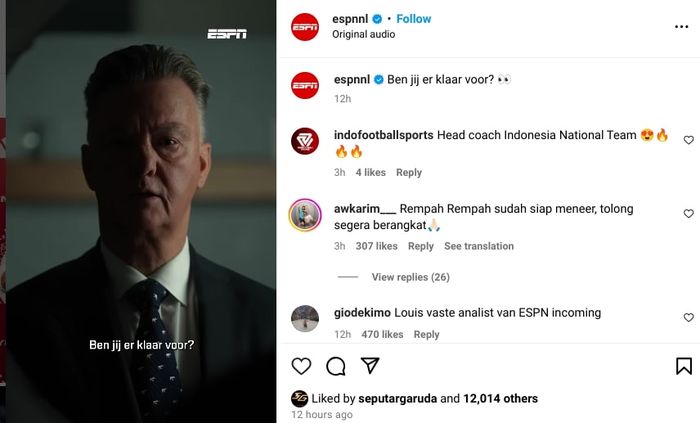 Kemunculan Louis van Gaal dalam video singkat di akun Instagram ESPN Netherlands memanaskan rumor kedatangannya ke timnas Indonesia.