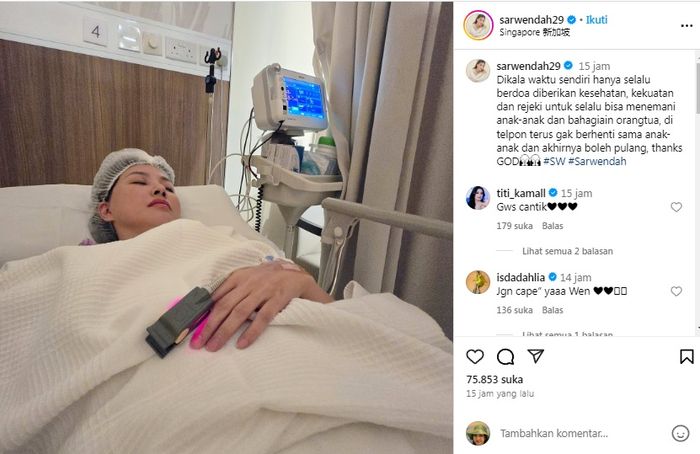 Sarwendah mendadak bagikan kondisi kesehatannya yang terbaring lemah di rumah sakit.
