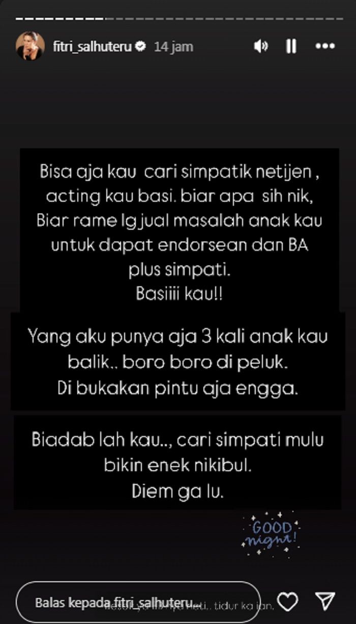 Unggahan Fitri Salhuteru tentang kasus Nikita Mirzani dengan Laura Meizani atau Lolly.