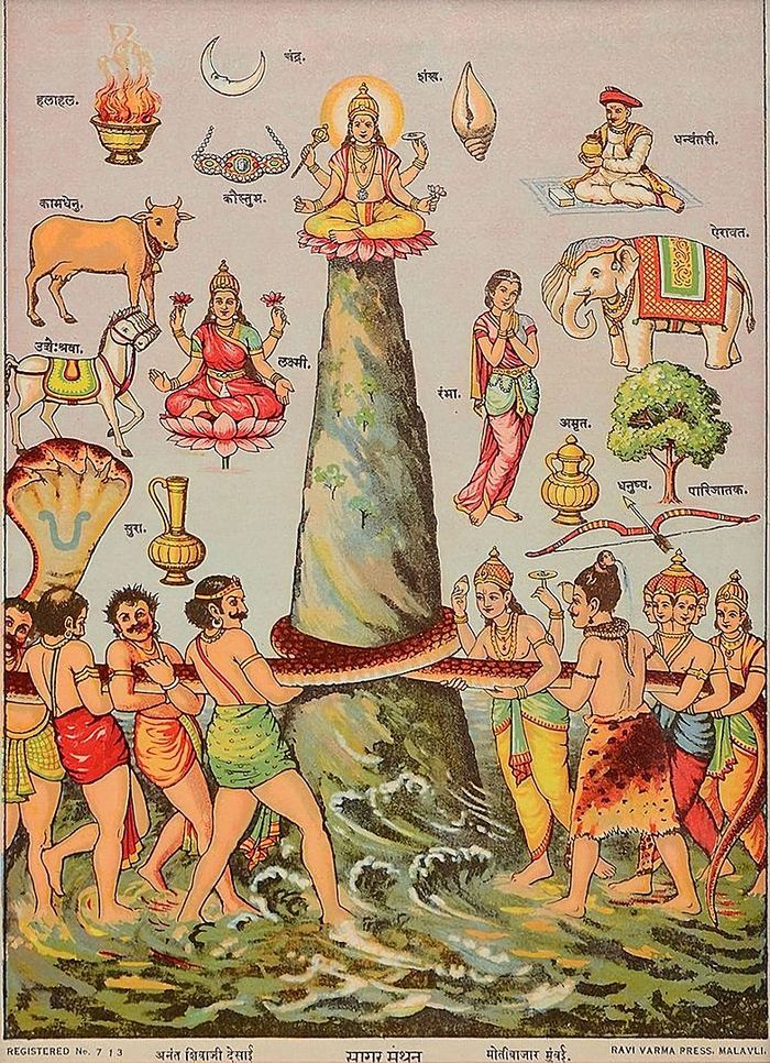 Sebuah pot (kumbha) yang berisi Amrita merupakan salah satu hasil kreatif legenda Samudra Manthana dalam teks Hindu kuno.