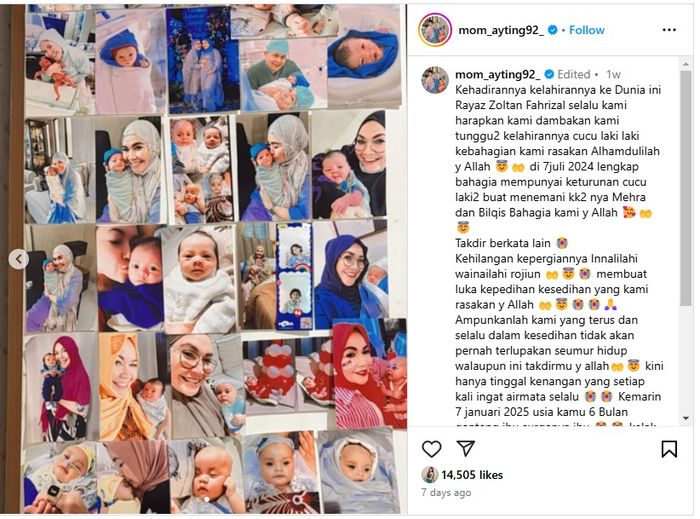 Unggahan ibunda Ayu Ting Ting