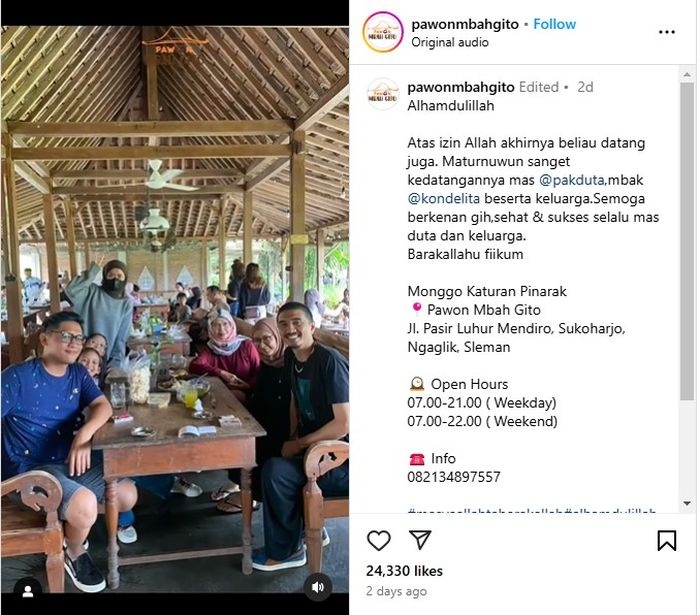 Momen Duta Sheila On 7 makan di restoran bareng keluarga.