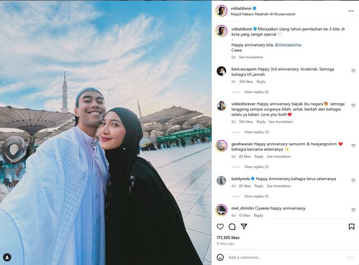 Vidi Aldiano dan Sheila Dara rayakan anniversary di Kota Madinah.