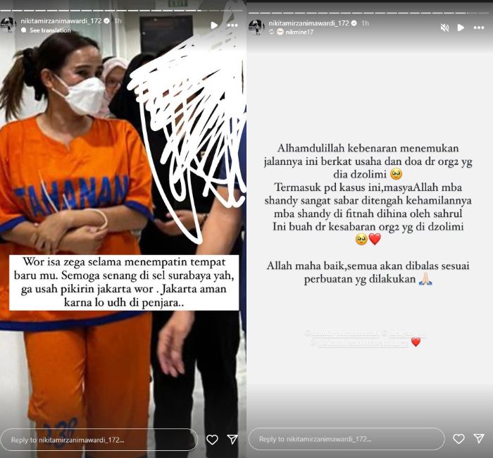 Instagram story Nikita Mirzani tentang Isa Zega.