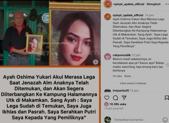 Ayah Oshima Yukari mengaku lega jenazah putrinya ditemukan