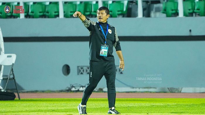 Pelatih timnas U-20 Indonesia, Indra Sjafri, saat pertandingan melawan Yordania.