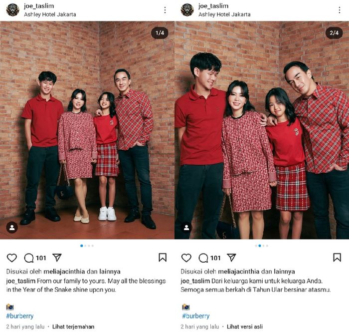 Joe Taslim rayakan Imlek bareng keluarga.