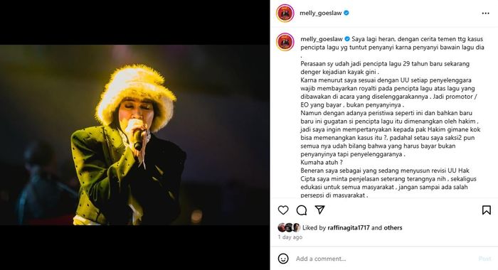 Melly Goeslaw soroti kasus Agnez Mo.
