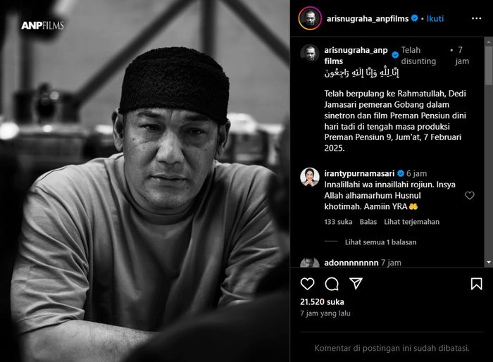 Kabar duka, pesinetron Dedi Jamasari alias Ari Jamasari meninggal dunia pada Jumat (7/2/2025).