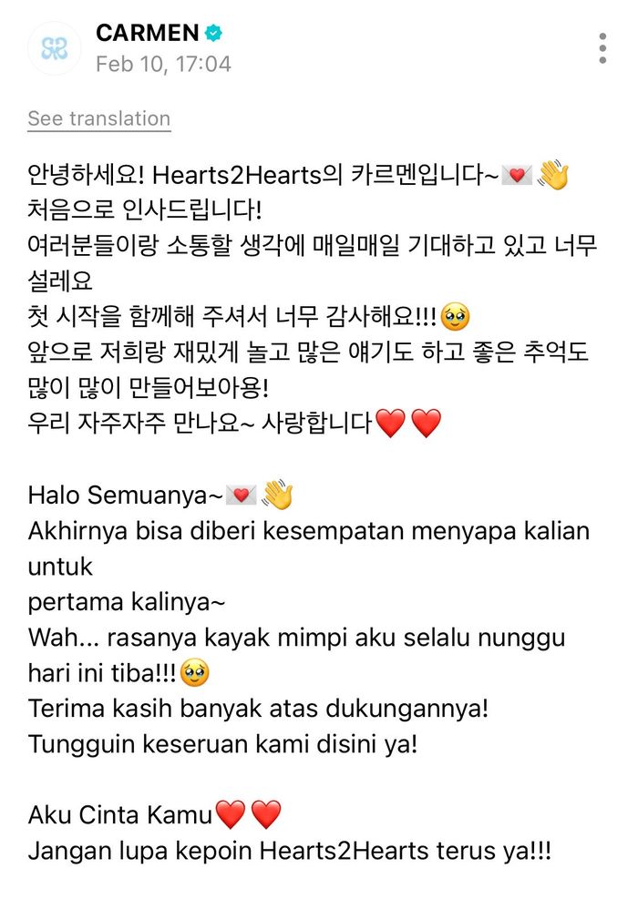 Carmen Hearts2Hearts menyapa penggemar.