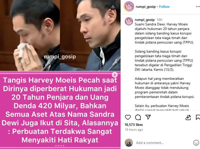 Harvey Moeis nangis usai vonisnya diperberat menjadi 20 tahun penjara