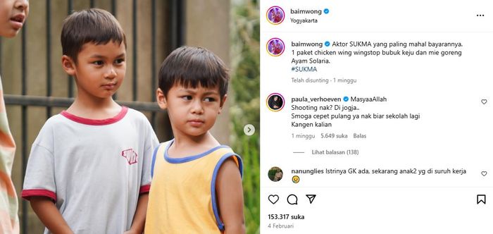 Unggahan Instagram Baim Wong.