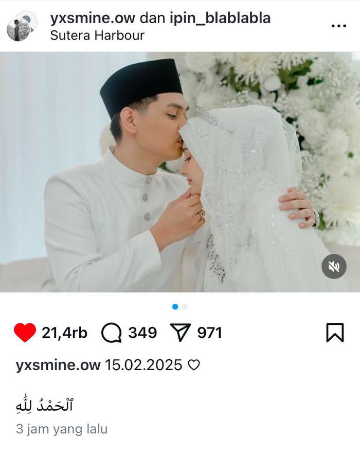 Mantan istri Aditya Zoni, Yasmine Ow resmi menikah lagi, Sabtu (15/2/2025).