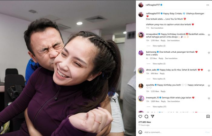 Raffi Ahmad dan Nagita Slavina rayakan ulang tahun di hari yang sama.