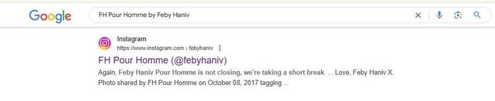 Akun Instagram FH Pour Homme by Feby Haniv tutup sementara.