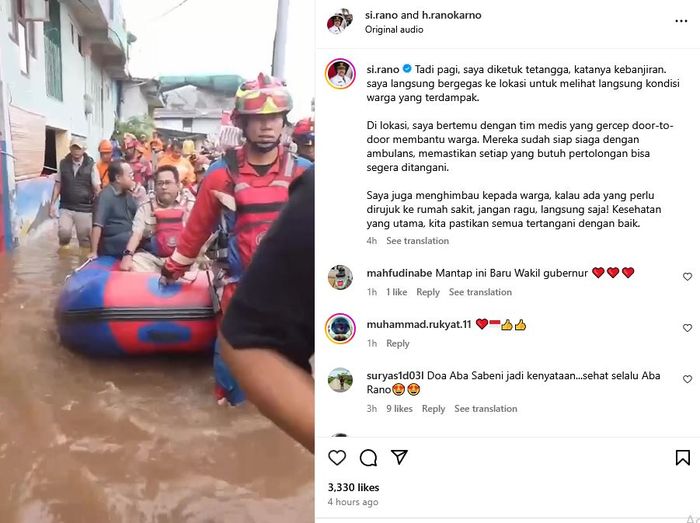 Rano Karno blusukan ke lokasi banjir dan pengungsian di kawasan Bidara Cina.