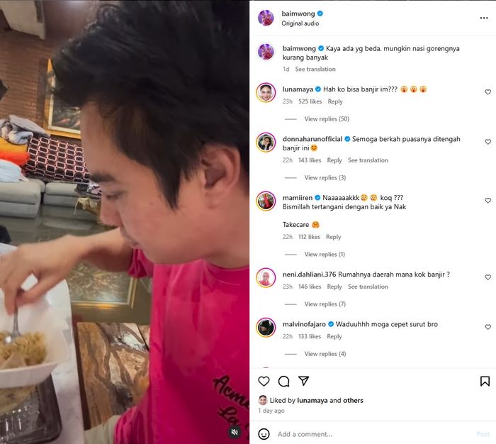 Unggahan Instagram Baim Wong.