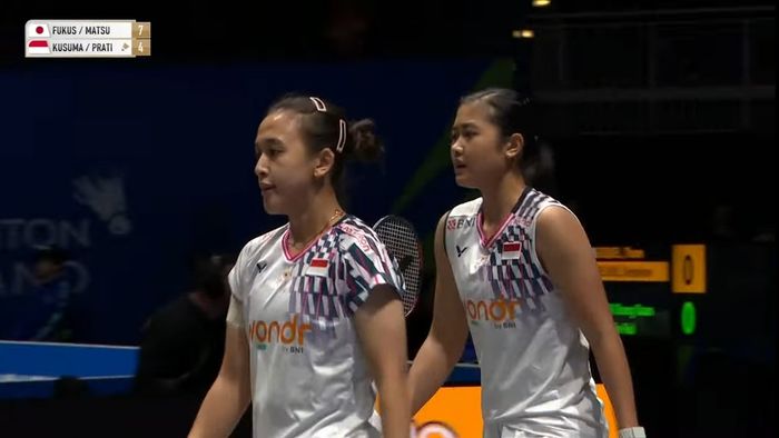Ganda putri Indonesia, Febriana Dwi Puji Kusuma/Amalia Cahaya Pratiwi saat tampil pada babak kedua All England Open 2025, Kamis (13/3/2025)