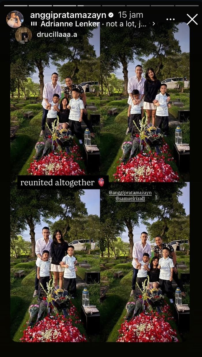Suami Stevie Agnecya, Anggi Pratama, juga mantan suami Stevie Agnecya, Samuel Rizal, mengajak anak-anak berziarah ke makam Stevie Agnecya.