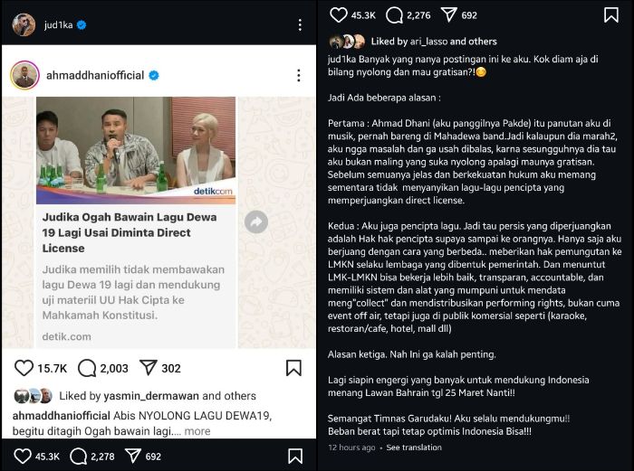 Judika tanggapi ucapan Ahmad Dhani tentang direct license