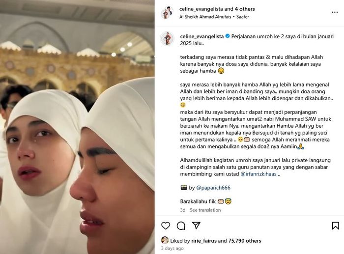 Celine Evangelista menjalani ibadah umrah saat Ramadan