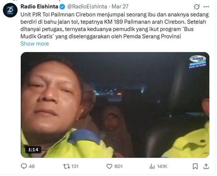 Ibu dan anak yang diturunkan di jalan tol diselamatkan petugas polisi
