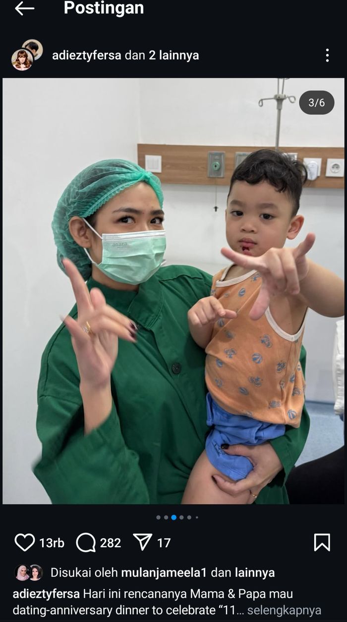 Adiezty Fersa dan Gilang Dirga alami musibah, sang putra, Gin Dirga terjatuh hingga harus dijahit dagunya.