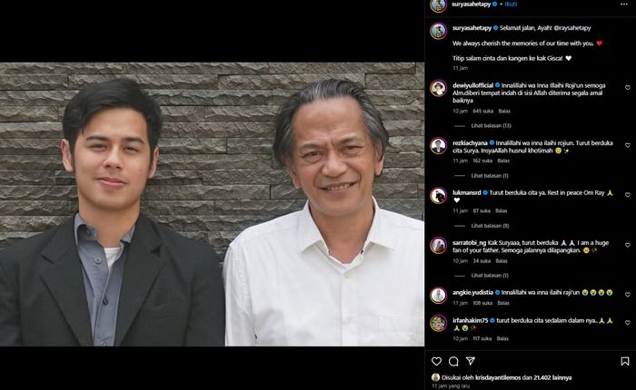 Unggahan Surya Sahetapy atas meninggalnya sang ayah, Ray Sahetapy.