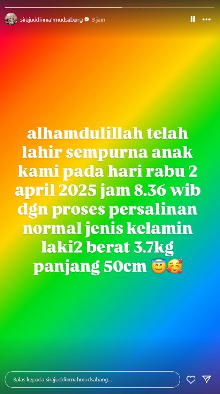 Sirajuddin Mahmud umumkan kelahiran anak keempatnya berjenis kelamin laki-laki.