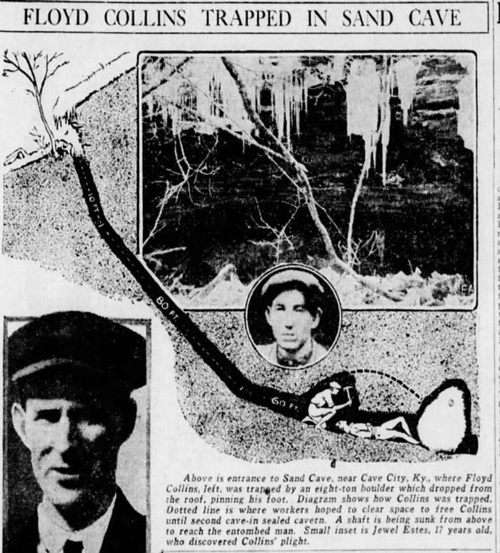 Surat kabar lainnya, The Times, juga memberitakan kabar tragis Floyd Collins yang terjebak di dalam gua pada edisi 7 Februari 1925.