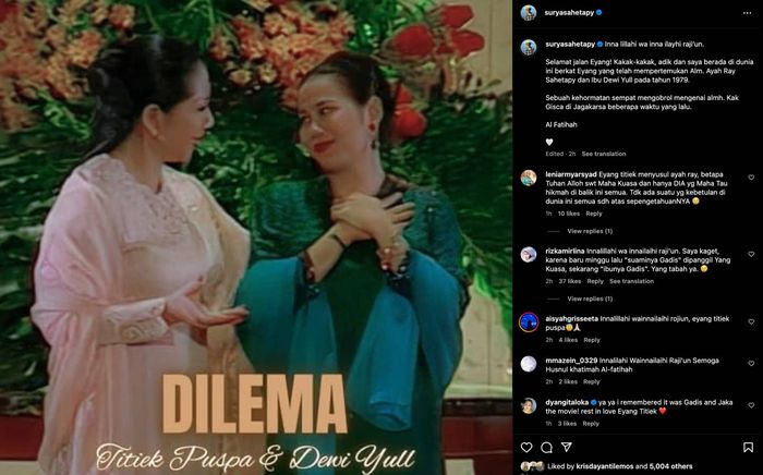 Unggahan anak ketiga Ray Sahetapy dan Dewi Yull.