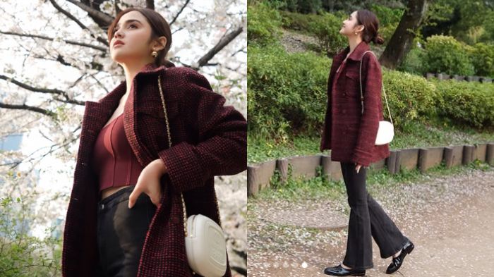 Penampilan elegan Syifa Hadju dengan warna burgundy