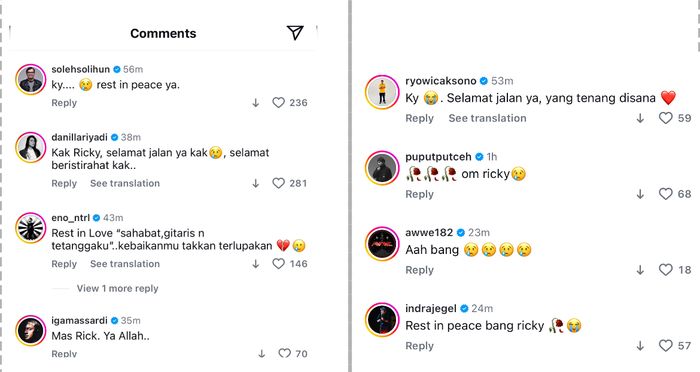 Ricky Seringai Meninggal Dunia, kolom komentar instagramnya ramai ucapan duka. 