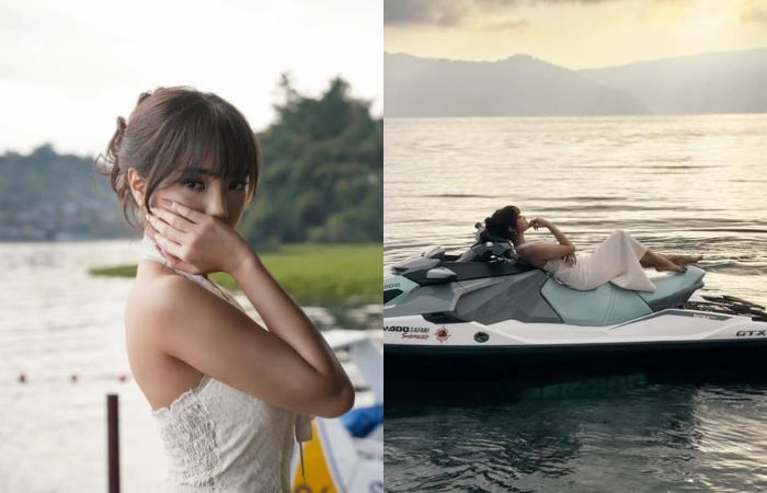 Outfit Fuji saat berlibur ke Danau Toba