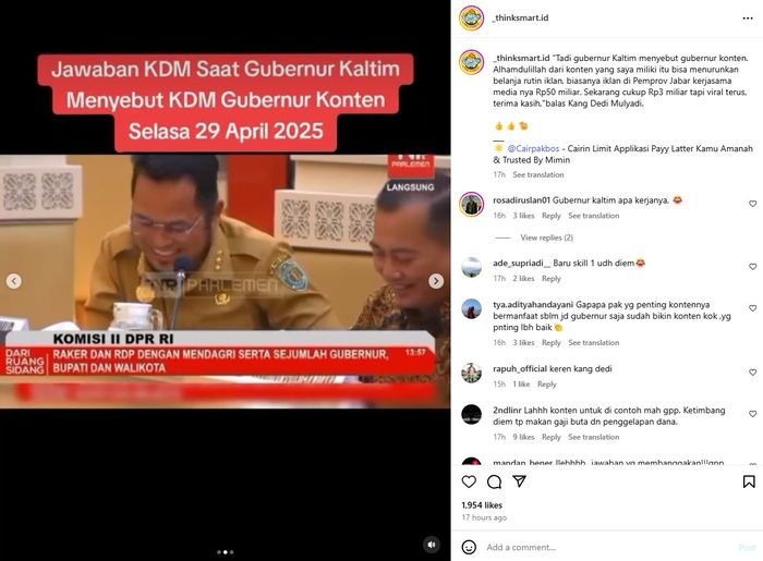 Gubernur Kalimantan Timur menyebut Dedi Mulyadi sebagai Gubernur Konten