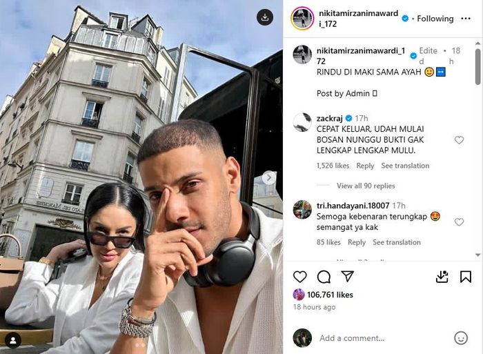RINDU DIMAKI - Unggahan Nikita Mirzani yang mengutarakan rindu dimaki. Adapun Nikita hingga kini masih ditahan atas laporan Reza Gladys, Sabtu (3/5/2025).