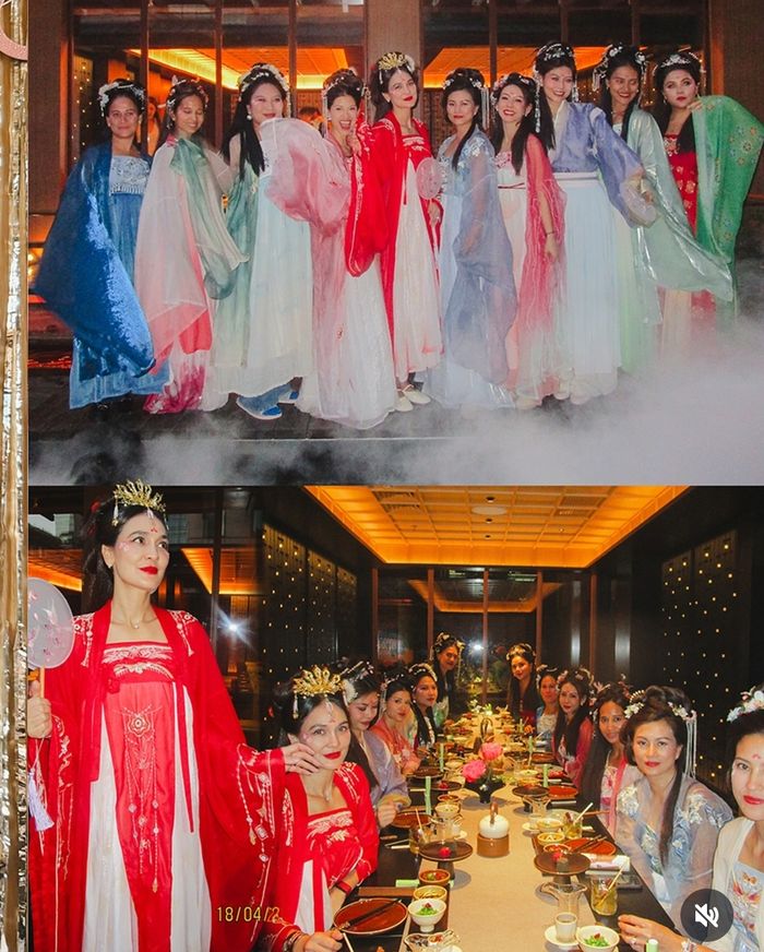 Luna Maya dan sahabat kenakan hanfu di acara bridal shower.