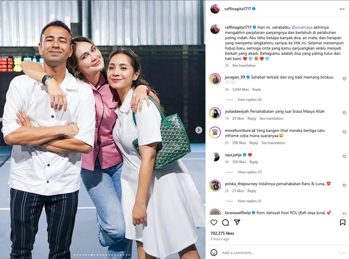 Unggahan Instagram Raffi Ahmad soal pernikahan Luna Maya.