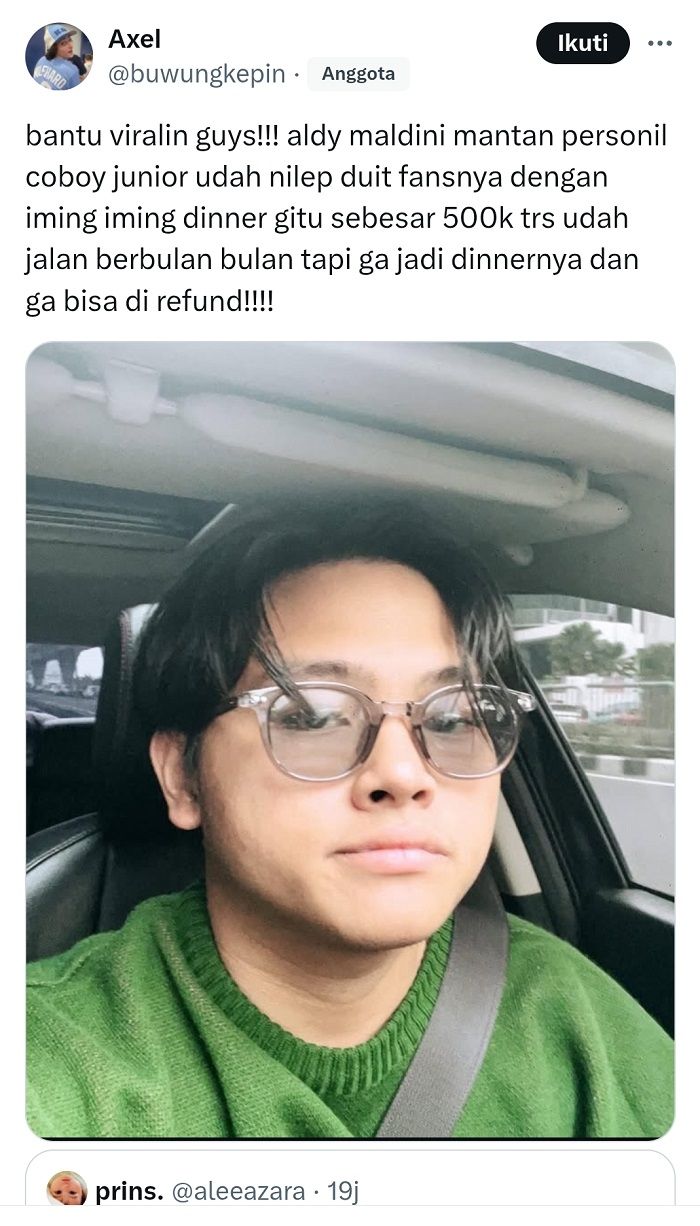 Aldy ex CJR diduga tipu fans dengan modus dinner bareng.