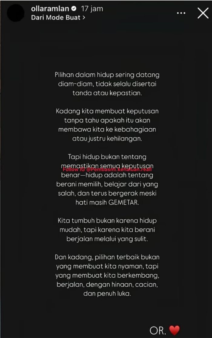 Olla Ramlan lepas hijab dan membagikan alasan di balik keputusannya.