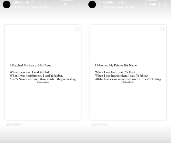 Unggahan Olla Ramlan yang menyinggung soal kekuatan dan sakit hati.
