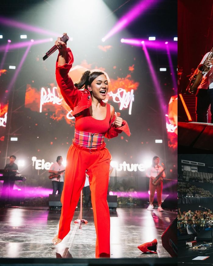 Penampilan serba merah Marion Jola.