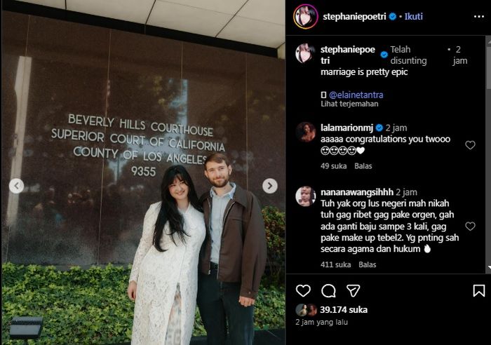 Putri Titi DJ, Stephanie Poetri menikah dengan sang kekasih, Asher Novkov Bloom.