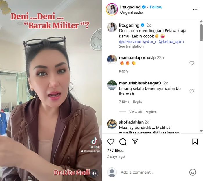 Psikolog Lita Gading memberikan tanggapan atas pernyataan Denny Cagur.
