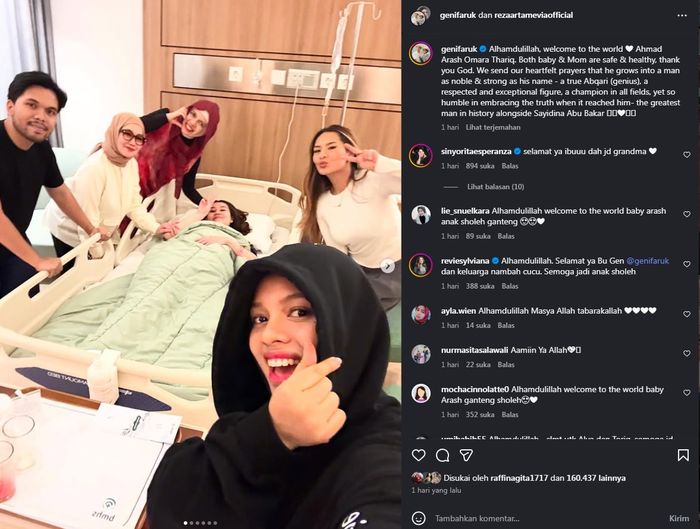 Geni Faruk ungkap rasa syukur atas kelahiran cucu ketiganya.