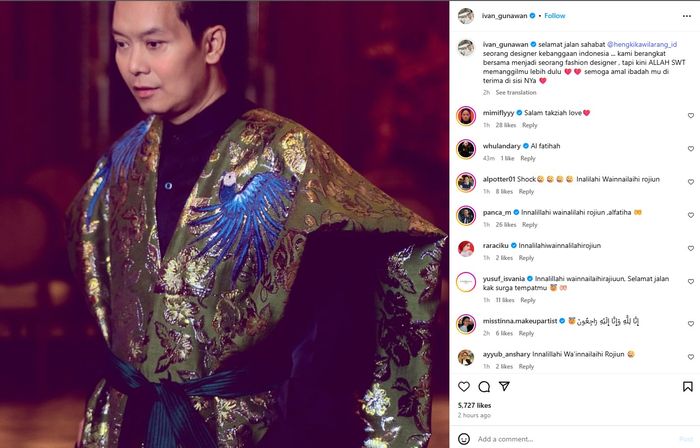 Ivan Gunawan melangitkan doa untuk kepergian Hengki Kawilarang.