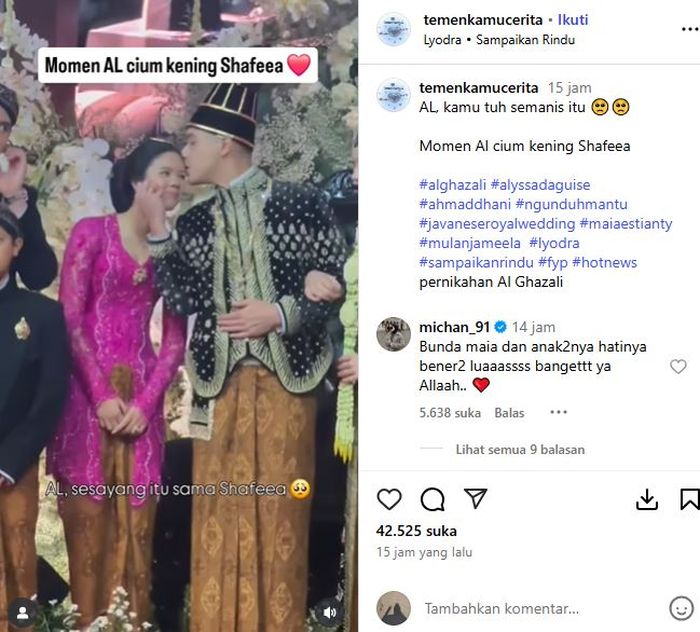 Al Ghazali cium kening Safeea Ahmad di pelaminan