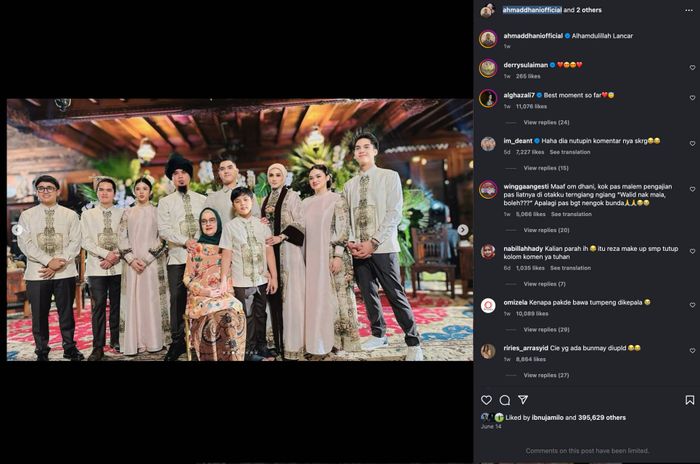 Ahmad Dhani tutup kolom komentar media sosialnya.